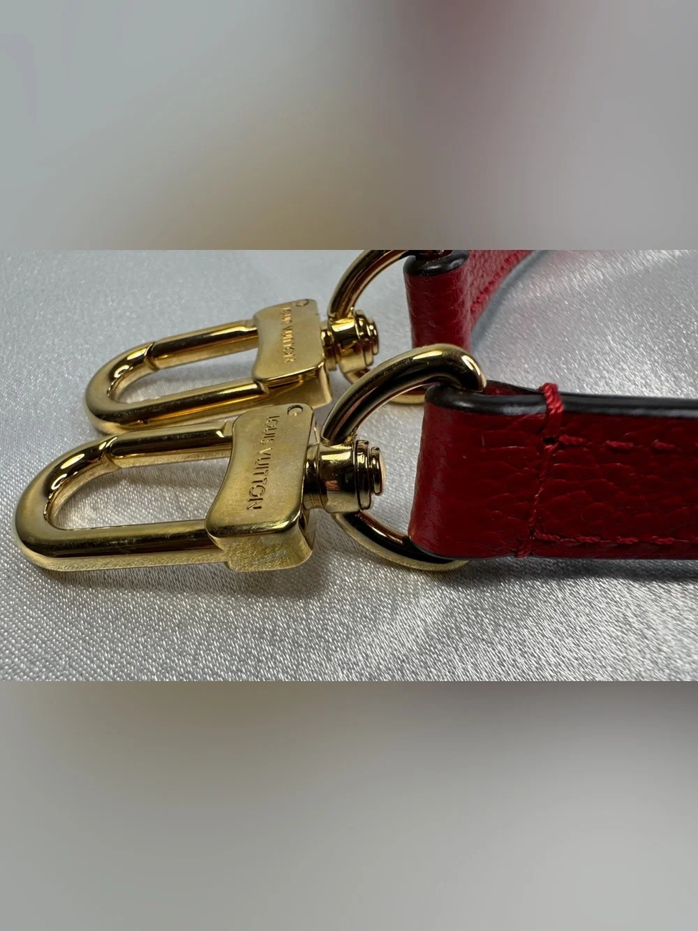 Louis Vuitton Red Leather Strap with Gold Hardware